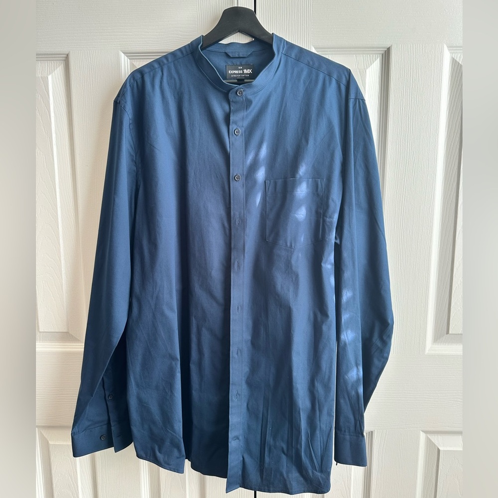 Express Blue Casual Collar-less Button Down Shirt